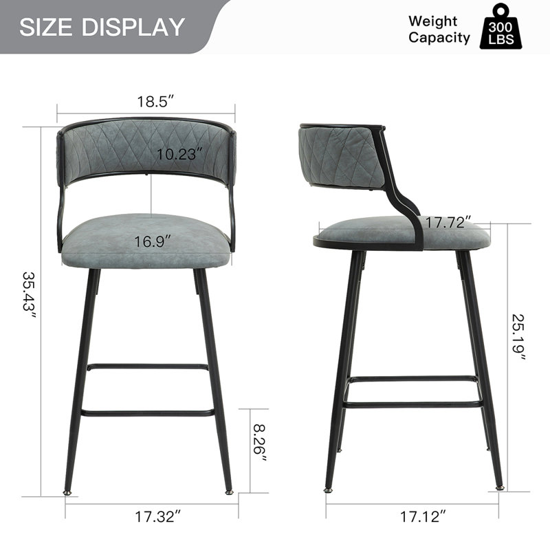 Tabouret de bar 26 po à hauteur de comptoir avec housse en polyuréthane et tabouret de bar avec base thermolaquée et repose-pieds