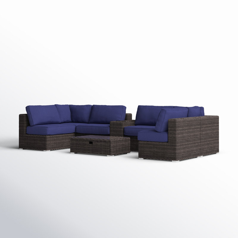Demarest Wicker Fully Assembled 4 - Person Seating Group with Cushions, Sunbrella Navy Blue