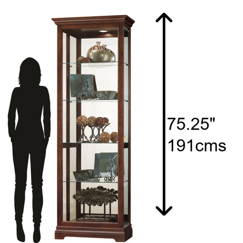 Brantley Solid Wood Lighted Curio Cabinet, Cherry Bordeaux