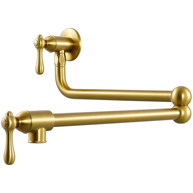 KES Kitchen Pot Filler Classic Style, Over Stove Wall Mounted Pot Filler Stainless Steel No Lead, Brushed Gold