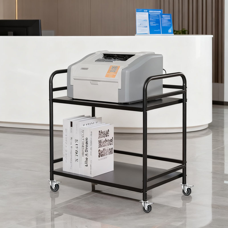 2-Tier Under Desk Printer Stand With Wheels, Metal Rolling Storage Cart And Organizer For Home Office