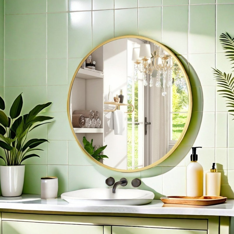 20-Inch Black Round Wall Mirror Circle Bathroom Mirrors For Over Sink, Entryway, Living Room, Vanity, Gold, 20" x 20"