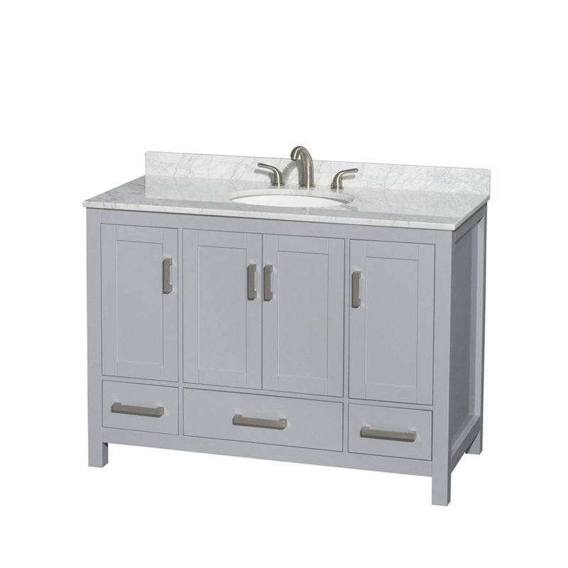 Sheffield 48" Single Bathroom Vanity Set, White Carrera Marble, Gray