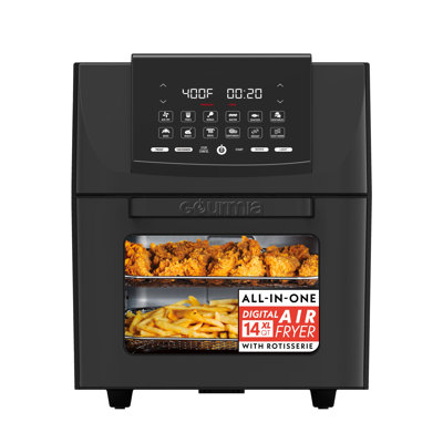 Gourmia 14 Quart Digital Air Fryer Oven with Rotisserie, 12 Presets, Dishwasher-Safe Accessories, Black, 1750W