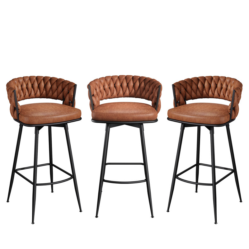 Modern Upholstered Swivel  Bar Stools&Counter stool with Low Back for Kitchen Island, Whiskey Brown