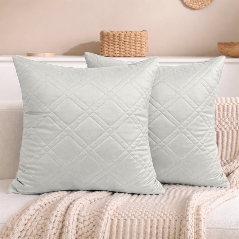 Aspire Homeware Diamond-Pattern Square Velvet Cushion Cover, White, Pack of 2