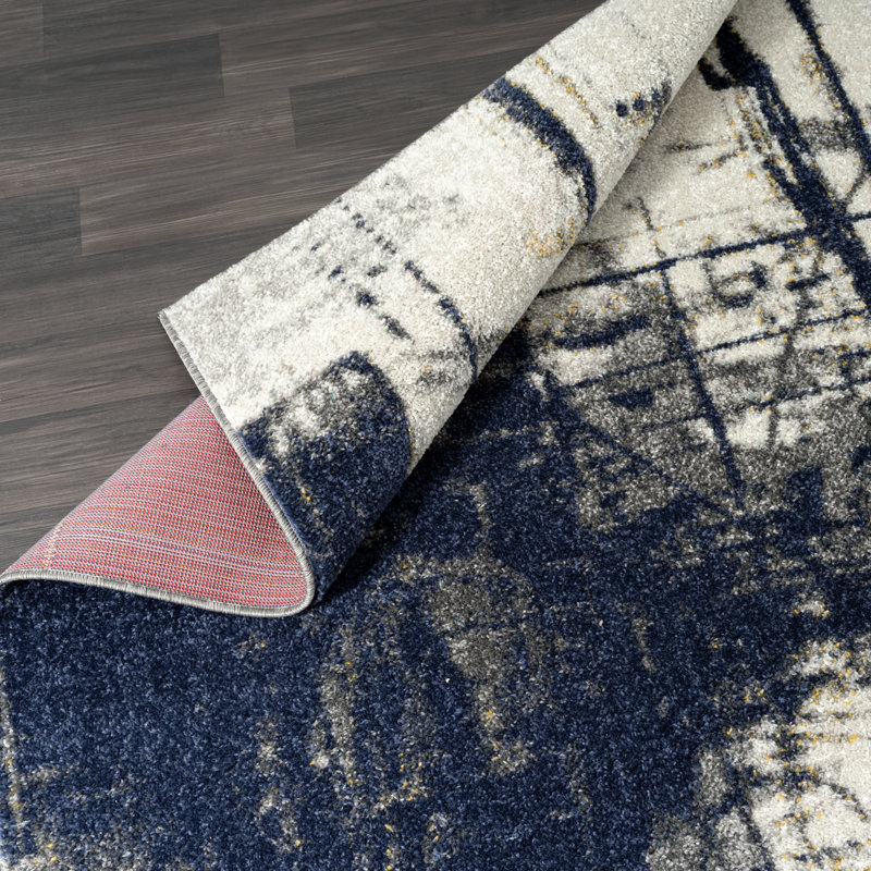 Stourbridge Abstract Area Rug in Navy/White/Gray, Rectangle 7'9" x 9'9"