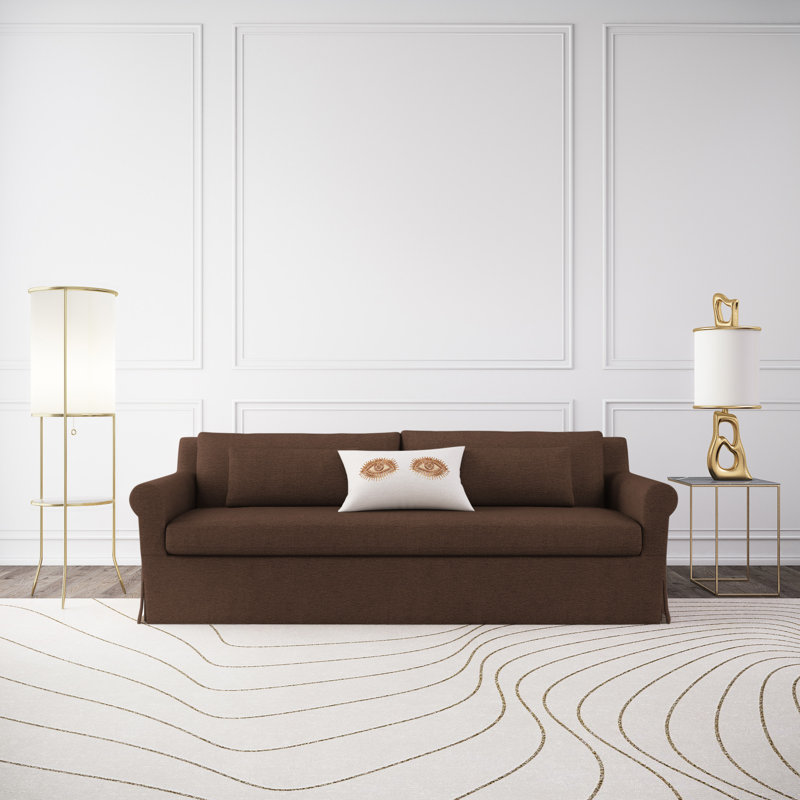 Canapé à accoudoirs arrondis Ludlow, Chocolat de lin à tissage carré, H 34 po x l 84 po x P 38 po, Patiné