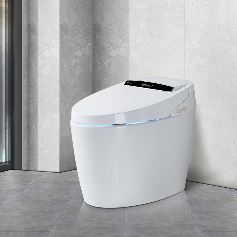 Smart Bidet Toilet Combo with Auto Open Lid and Heated Seat, 4-Flush Ways, Warm Wash/Dryer, LED display (Remote Included)