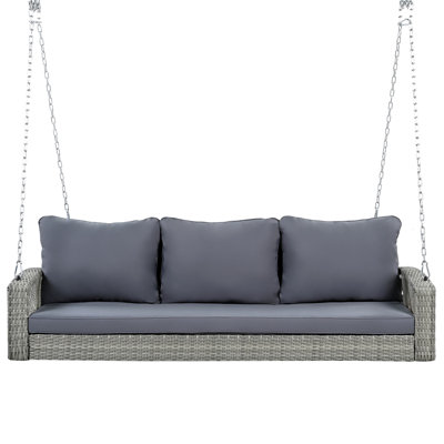 GO 69" PE Wicker 3-Person Porch Swing With Chains