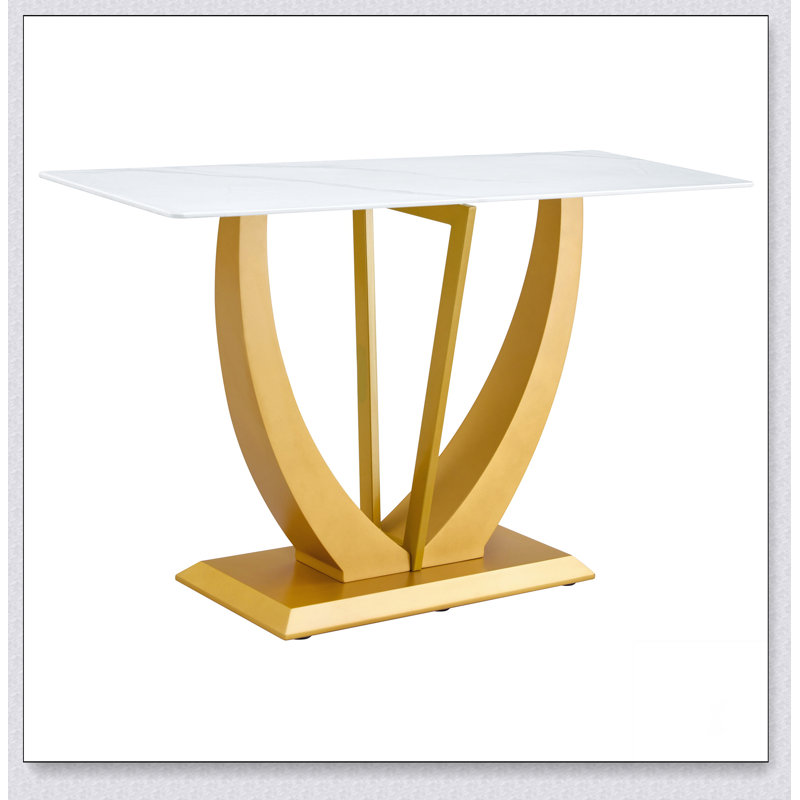 Table de salle à manger moderne et simple rectangulaire en verre blanc avec un motif de 0,39 po