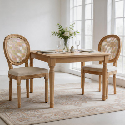 Chaises d'appoint style français en bois massif à dossier en rotin (ensemble de 2)