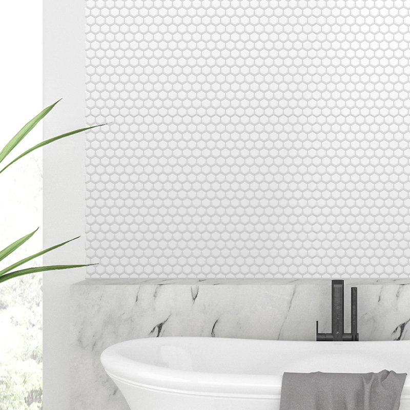 Honey Mini Hexa White Glossy 3D Tile Stickers 28 x 20cm