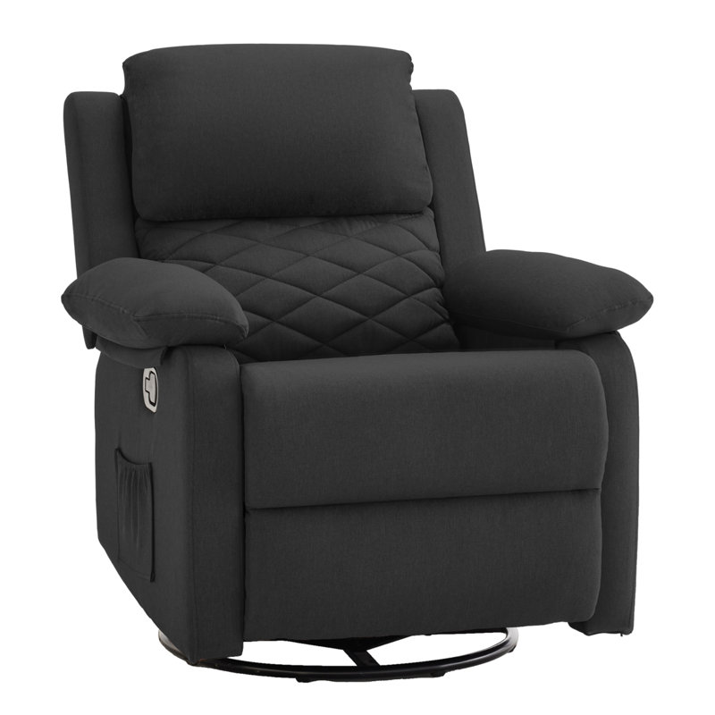360° Swivel Recliner Chair, Small Rocker Chair for Small Spaces, Upholstered Fabric Glider Recliner Nursery Chair with Side Pockets