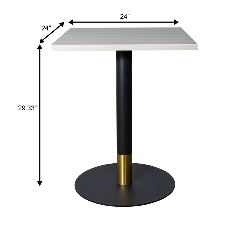 24" Square MDF Top Dining Table With Round Pedestal Stainless Steel Base And Gold Accents – Seats 2–3 People, Kitchen & Dining Room Table For Cafes