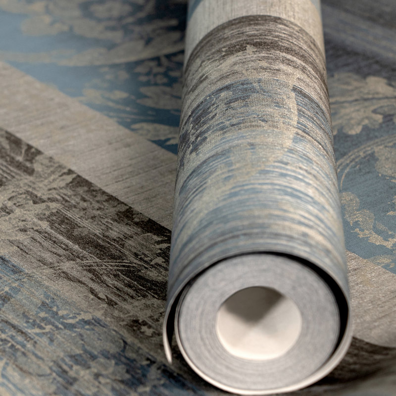 Adonea Nerites Smooth Metallic 33' L x 21" W Wallpaper Roll, Midnight Blue