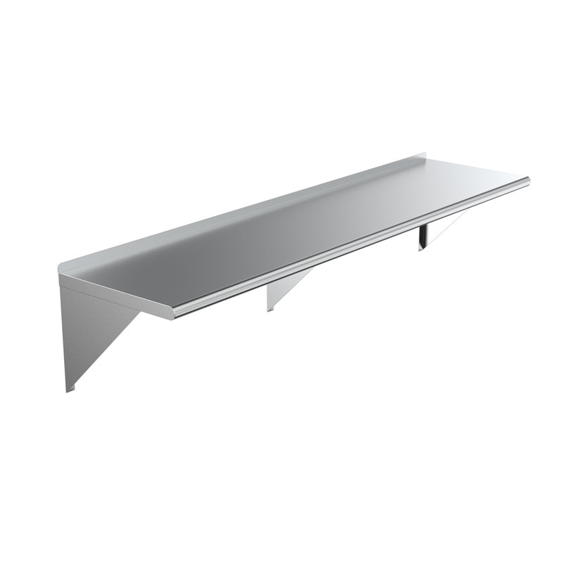 Tablette murale utilitaire en métal., H 17 po x l 72 po x P 18 po, Acier inoxydable