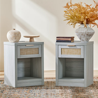 Arianna 25" H 1-Drawer Manufactured Wood Nightstand with Built-In Outlets (Set of 2)