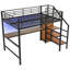 Lit mezzanine double en métal avec bureau, escalier de rangement, petite armoire et lumière DEL-158202104