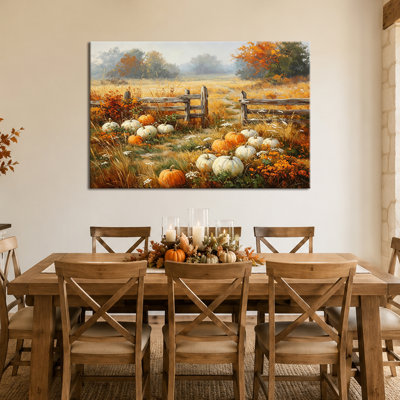 Automne, art mural citrouille sur toile, art mural d'automne pour le salon, citrouille rustique