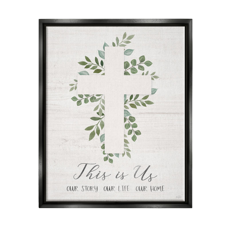 «This Is Us Botanical Cross Symbole» par Natalie Carpentieri, impression, Cadre flottant noir de jais