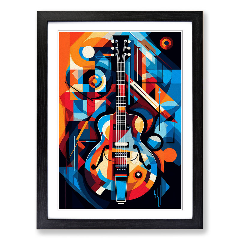 Electric Guitar Cubism Art - Framed Print, Black, 46cm H x 34cm W x 2cm D
