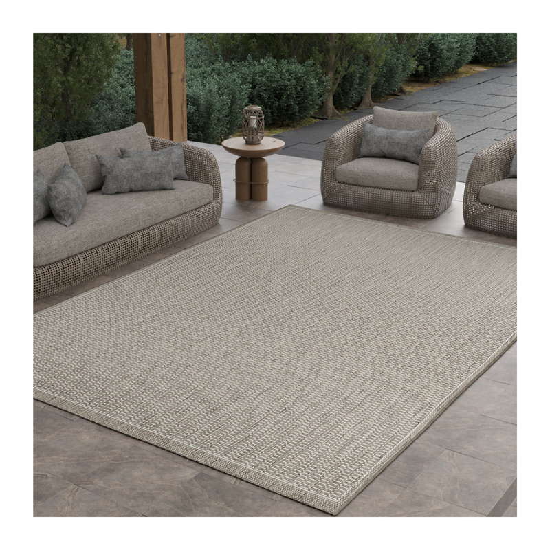 Tapis intérieur / extérieur taupe Sania, Rectangle 8 pi 6 po x 13 pi, Ivoire / taupe
