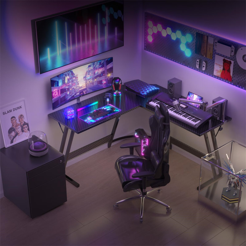 L-Shaped Metal Base Computer Desk