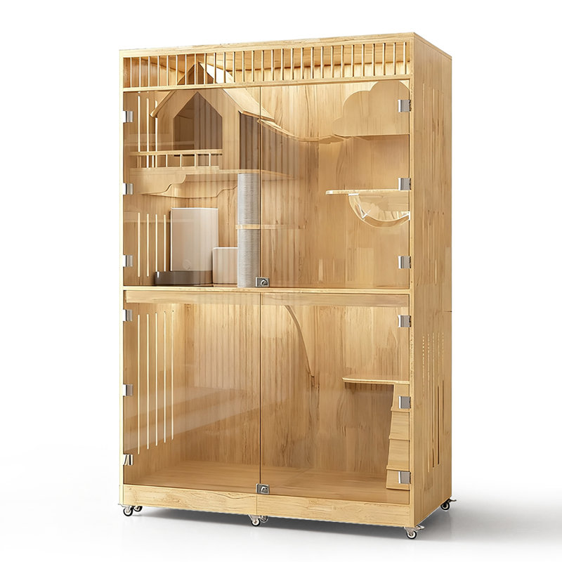 Cat House with Remote-Controlled Light and Automatic Litter Box Pull-Out Tray