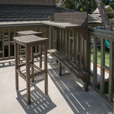 3-Piece Balcony Bar Bar Set With Bottom Shelf Table And 2 Stools, Grey Finish