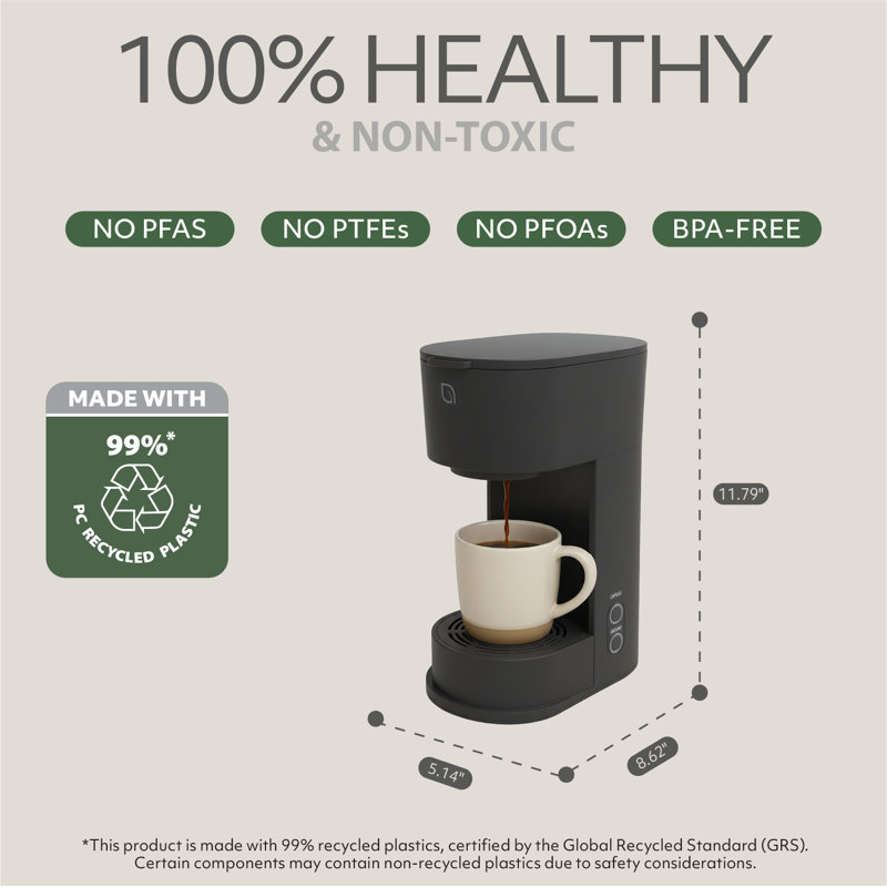 Willow Compact Single Serve Coffee Maker - Compatible with K-Cup Pods Ground Coffee - Black, Black