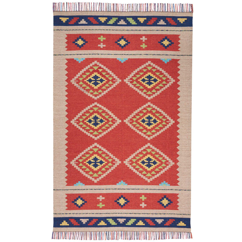 Tapis rouge fait à la main Farrah, Rectangle 5 pi x 7 pi