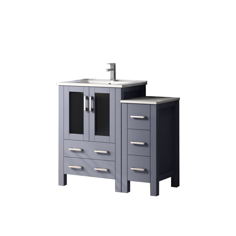 Meuble-lavabo simple gris foncé 36 po x 18,25 po, comptoir en céramique blanche, robinet et teinture, espace intérieur généreux de 36 po 18,25 po, finition grattée