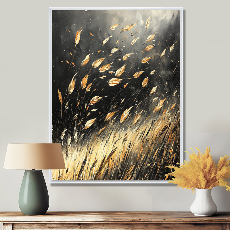 Windy Prairie Leaves II - Meadow, reproduction d'art sur toile, H 44 po x l 34 po, Reproduction avec cadre flottant, Blanc