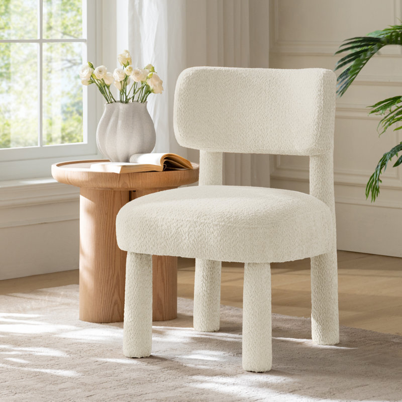 Cherry 23" Modern Fully Upholstered Dining Chair with Solid Wood Leg, Beige