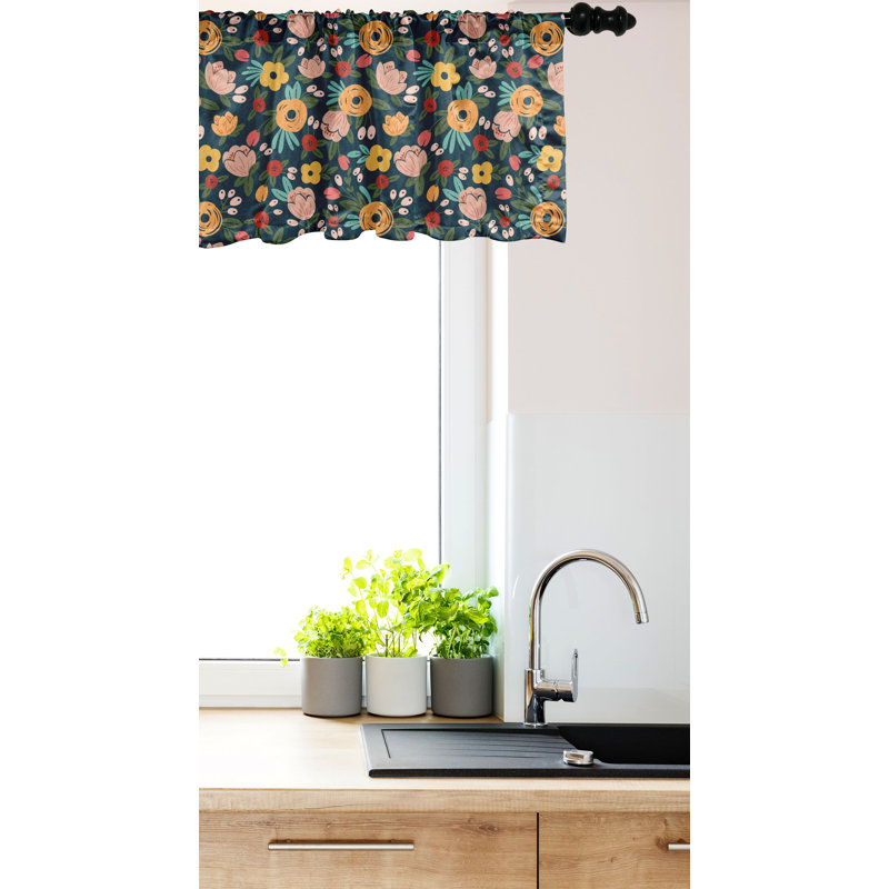 Multicolor Floral Satin Polyester Rod Pocket Valance Set