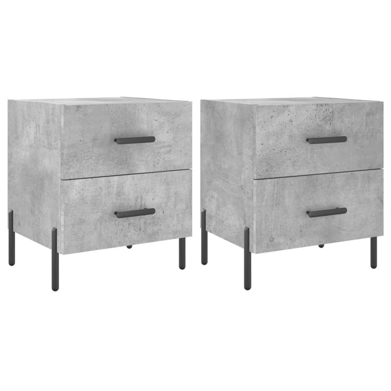 40cm W Iron Bedside Table, Concrete Grey, Set of 2