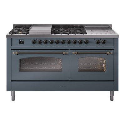 ILVE Nostalgie II 60 Dual Fuel Range, 5 Burners, Griddle, Frenchtop 