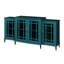 La table de 62 po bleu sarcelle de 62 po, les 8 pieds en métal, les portes en verre trempé et les tablettes réglables ajoutent du style à votre meuble télé en bleu, fabriqué avec et pour la qualité