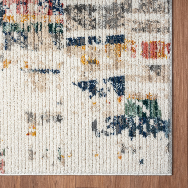 Beaux 8' x 10' Blue and Orange Abstract Synthetic Rug