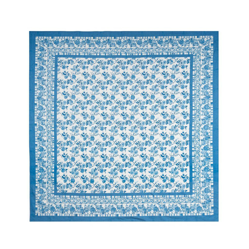 Citron Handmade Floral Tablecloth, 71" Square, Blue