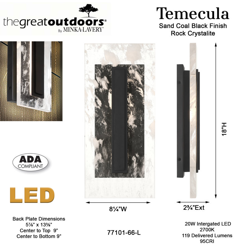 Temecula 1 - Light LED Outdoor Sconce, 11.29" H x 18" W x 8.25" D, 20