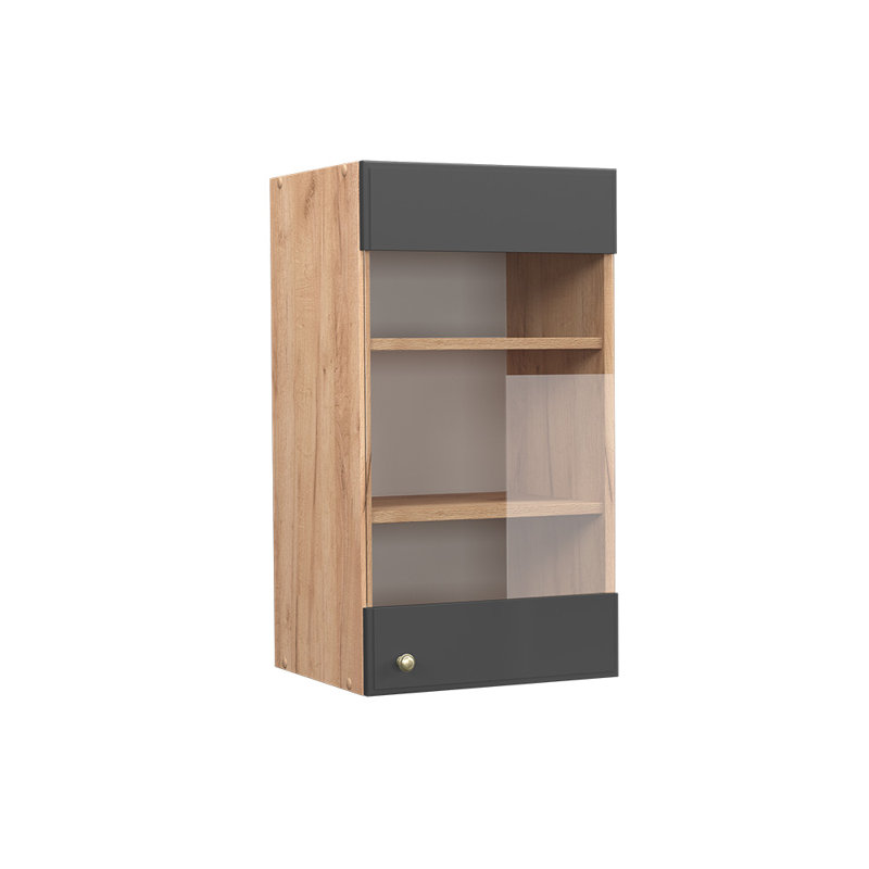 Glass Cabinet Anthracite/Green, Country House Style, Brown/Green