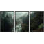 "Misty Forest Landscape", "Hazy Moody Dark Green River Nature", Tranquil Panoramic Modern Rustic Woodland Wall Art-91258537-119385155