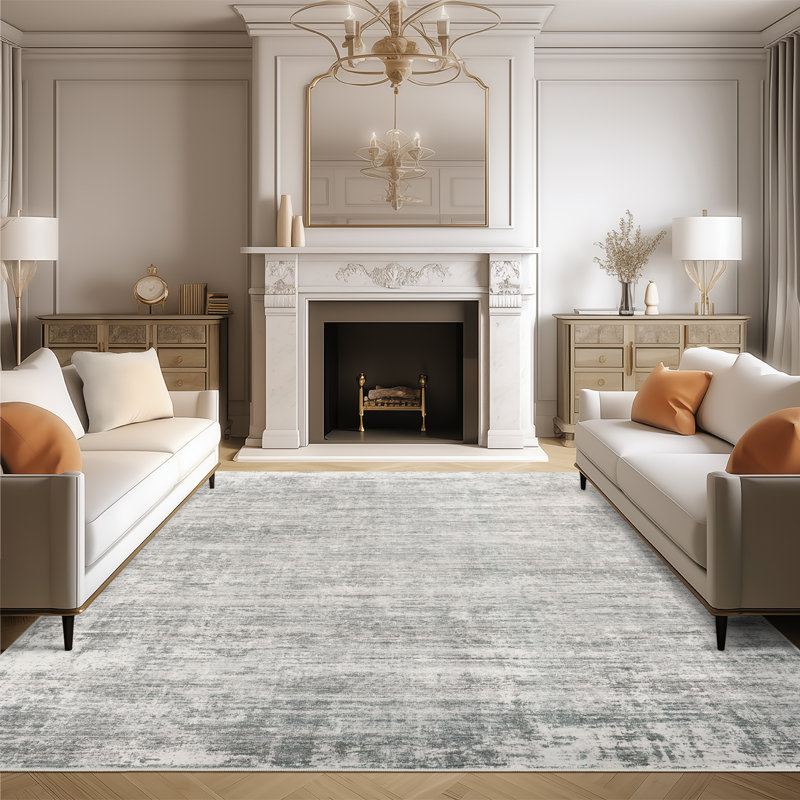 Distressed Abstract Non Slip Washable Area Rug(9'X12', Grey), Rectangle 10' x 14'