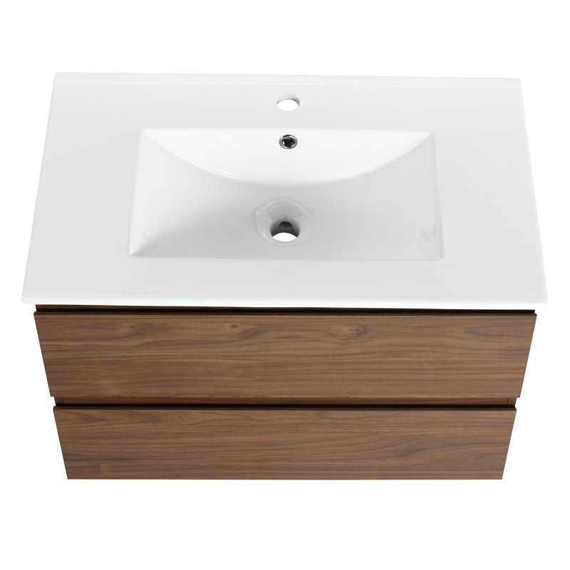 Ceramic Sink Bathroom Vanity 30" - Wall Mounted, 2 Soft-Close Drawers, Graceful With Beautiful Finish, 30"