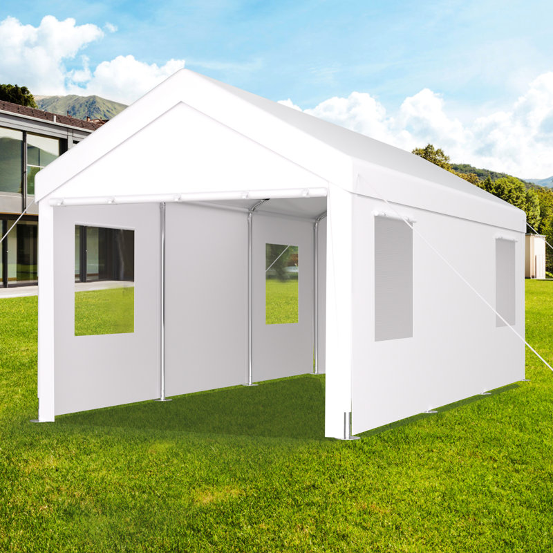 Heavy Duty Carport 10' X 20', Portable With 2 Doors And 4 Ventilated Windows, For Lawn Mowers, White & ,, White