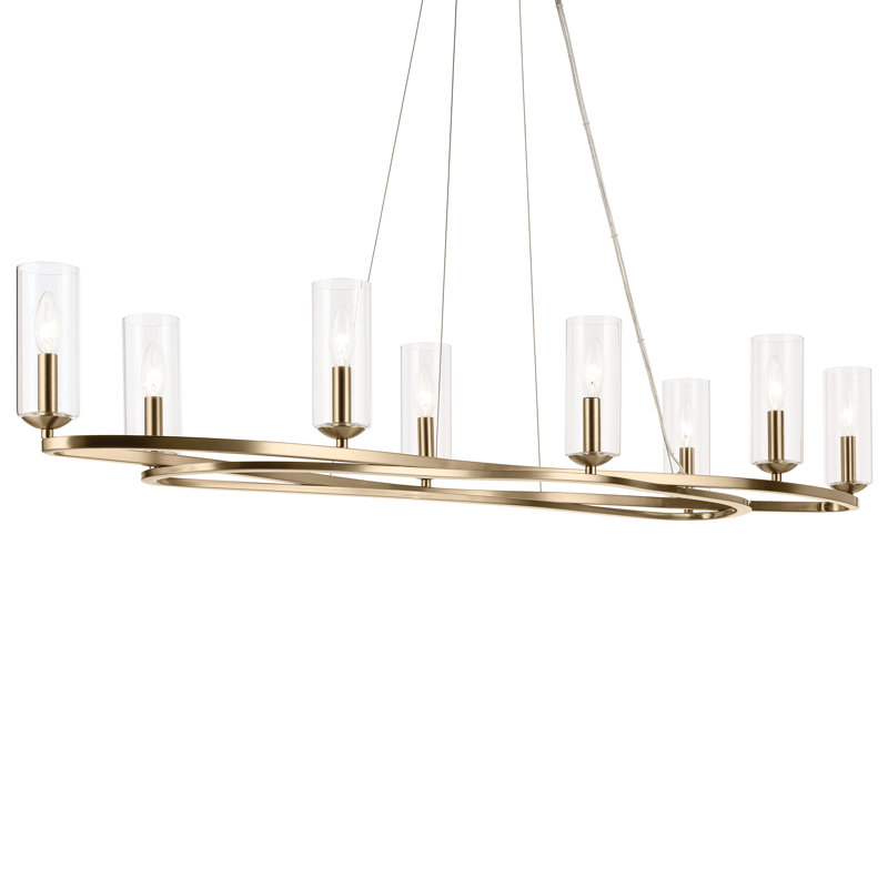 Lustre courbé moderne avec verre cylindrique transparent, H 8,75 po x l 16,25 po x P 52,5 po, Bronze, 8