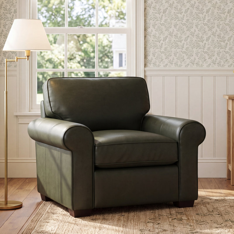 Porter Genuine Leather Armchair, Steamboat Charcoal Genuine Leather