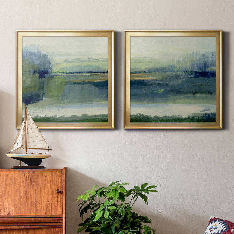 Glistening Meadow Détail I - Ensemble de 2 peintures sur toile encadrées, H 26,5 po x l 53 po x P 1,5 po, Or